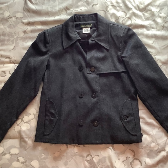 Harvé Benard Charcoal Grey Petite Military-Style Short Trench Wool Jacket - Picture 4 of 13